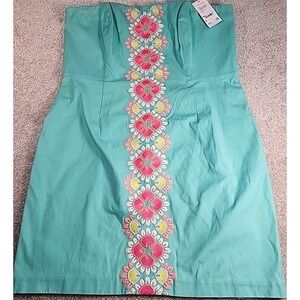 Vineyard Vines Strapless Dress Womens 16 Capri Blue Caribbean Floral Embroidered